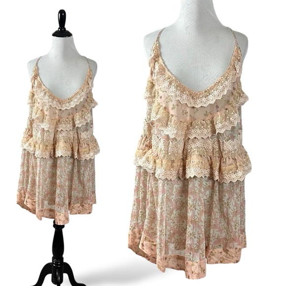 Free People Bali Theodora Slip Dress Frosted Mint Small NWT Ruffles Ethereal - Picture 6 of 16